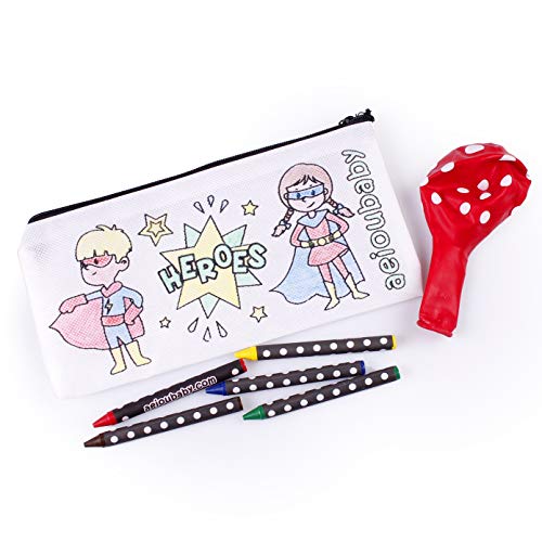 25 Estuches para Colorear + 1 Bolsa Reutilizable | 25 Bolsas Individuales con 5 Ceras de Colores y Globo | Regalo niños Fiestas y cumpleaños