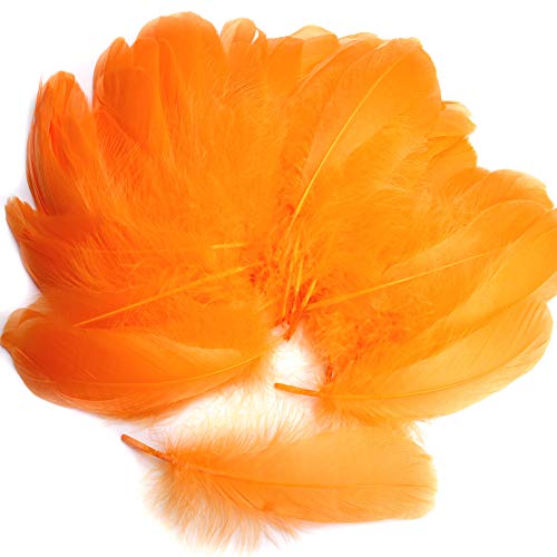 250 plumas naturales de colores llamativos para manualidades y atrapasueños, ideal para bodas, fiestas y decoración (3 tamaños) Amarillo naranja.