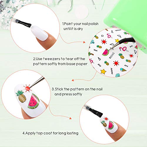 2500 Piezas de Pegatinas de Uñas del Arte de Verano Pegatinas de Uñas de Hawaii con Calcomanías 3D Decoración de Uñas con Bricolaje Flamengo Cactus Fruta Océano Hoja para Mujeres, 20 Hojas