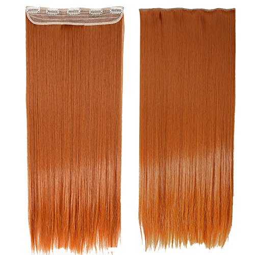 26"(66cm) Extensiones de Cabello Clip Pelo Sintético Se Ve Natural Una Pieza 3/4 Cabeza Completa Postizos Pelucas para Mujer Lisas (120g,Naranja)