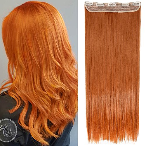 26"(66cm) Extensiones de Cabello Clip Pelo Sintético Se Ve Natural Una Pieza 3/4 Cabeza Completa Postizos Pelucas para Mujer Lisas (120g,Naranja)