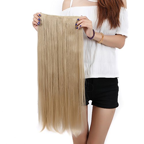 26"(66cm) Extensiones de Cabello Clip Pelo Sintético Se Ve Natural Una Pieza 3/4 Cabeza Completa Postizos Pelucas para Mujer Lisas (120g,Rubio Ceniza)