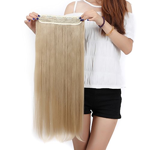 26"(66cm) Extensiones de Cabello Clip Pelo Sintético Se Ve Natural Una Pieza 3/4 Cabeza Completa Postizos Pelucas para Mujer Lisas (120g,Rubio Ceniza)