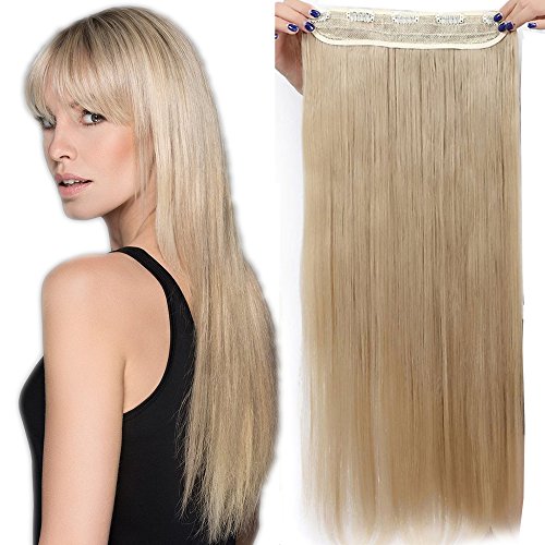 26"(66cm) Extensiones de Cabello Clip Pelo Sintético Se Ve Natural Una Pieza 3/4 Cabeza Completa Postizos Pelucas para Mujer Lisas (120g,Rubio Ceniza)