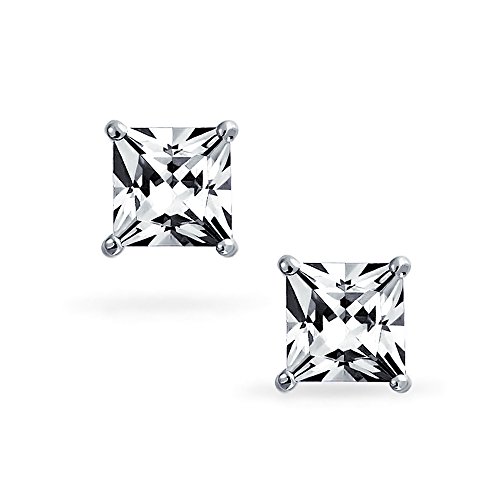 2Ct Zirconio Cúbico Cuadrado Solitario Corte Brillante Princesa AAA CZ Pendiente De Boton Para Mujer Hombres 8Mm