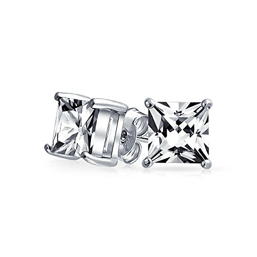 2Ct Zirconio Cúbico Cuadrado Solitario Corte Brillante Princesa AAA CZ Pendiente De Boton Para Mujer Hombres 8Mm
