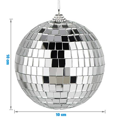 2pcs Bolas de Espejos Discoteca, 10x10cm Bola de Discoteca con Espejos Plateada Bola de Espejos dj Accesorio de Discoteca para 70 años ochenta Fiesta Temática Decorativa (Plata)