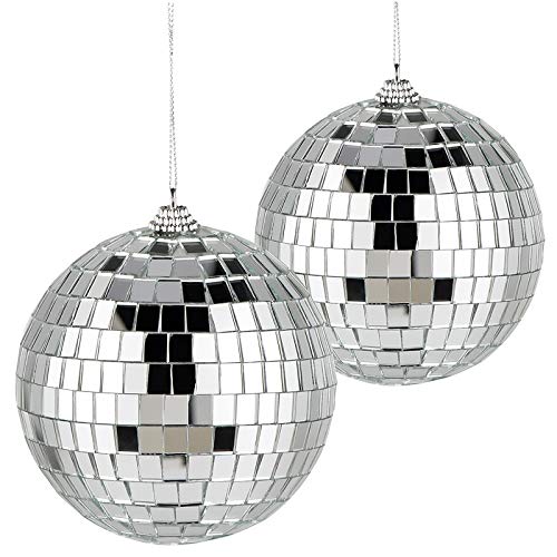 2pcs Bolas de Espejos Discoteca, 10x10cm Bola de Discoteca con Espejos Plateada Bola de Espejos dj Accesorio de Discoteca para 70 años ochenta Fiesta Temática Decorativa (Plata)
