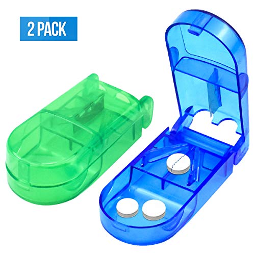 2pcs Cortador Píldoras, 2 en 1 Divisor de Píldoras Caja de Píldoras para Píldoras Pequeñas Grandes, Cortador de Tabletas Divisor medicina para dividir el corte píldoras (8.5cm x 4cm x 2.5cm)