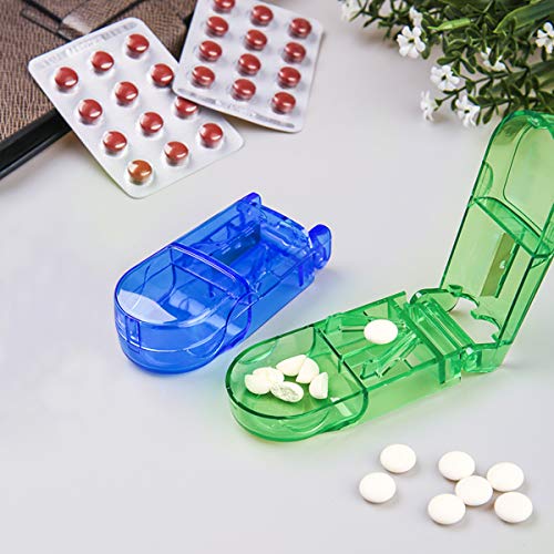 2pcs Cortador Píldoras, 2 en 1 Divisor de Píldoras Caja de Píldoras para Píldoras Pequeñas Grandes, Cortador de Tabletas Divisor medicina para dividir el corte píldoras (8.5cm x 4cm x 2.5cm)