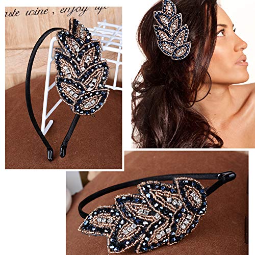 2pcs Diademas Vintages Mujer Tocado para el Pelo de Novia Disfraz Años 20 Adornos Accesorios para el Cabello Boda Fiesta Velada Fiesta de 1920 Gatsby