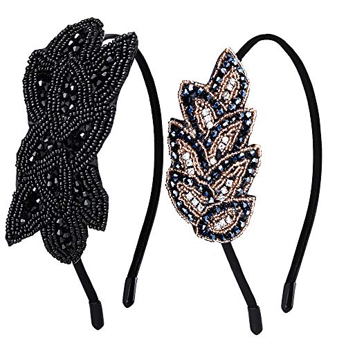 2pcs Diademas Vintages Mujer Tocado para el Pelo de Novia Disfraz Años 20 Adornos Accesorios para el Cabello Boda Fiesta Velada Fiesta de 1920 Gatsby