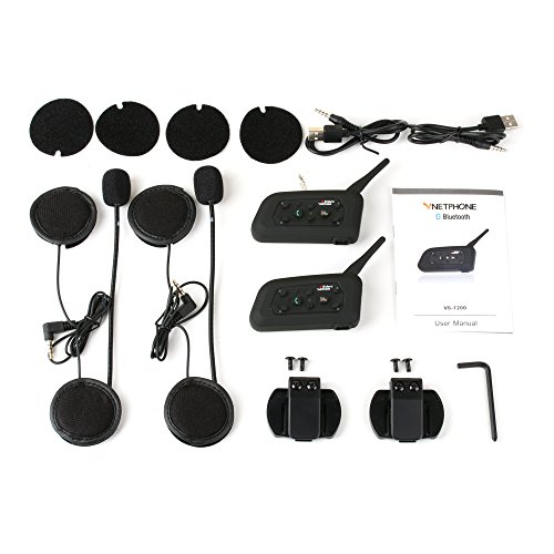 2×V6 1200M Auriculares Intercomunicador Bluetooth para Motocicletas,Comunicador Auricular para Casco, Interfono Duplex, Intercomunicacion entre 6 Motociclistas, IPX5 Impermeabilidad