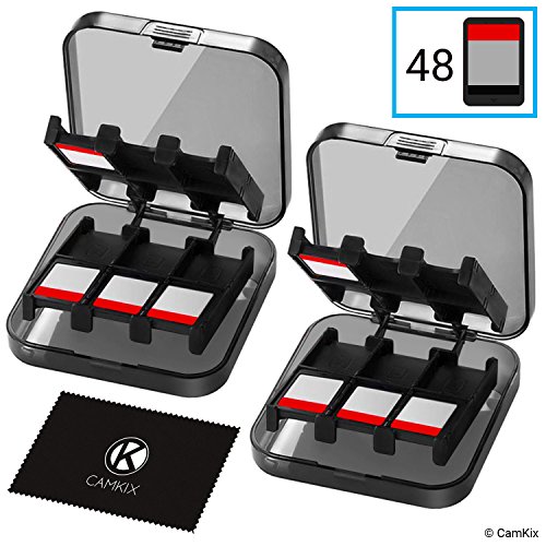 2x CamKix Funda de juego compatible con Nintendo Switch - Para hasta 48 juegos de conmutador Nintendo - Organizador de tarjeta de juego - Contenedor de viaje - 2x Funda dura con 24 insertos