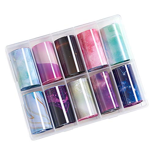 2x10ML Nail Art Foil Glue Gel para adhesivos de aluminio con 10 piezas Starry Sky Star Foil Stickers Decal Set holográfico Consejos de transferencia de uñas Manicure Art DIY Kit A