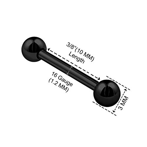 3 anillos de acero inoxidable negro calibre 16, 6 mm, 8 mm, 10 mm, 3 mm, bola de hélice, piercing para tragus, joyas, ver más tamaños