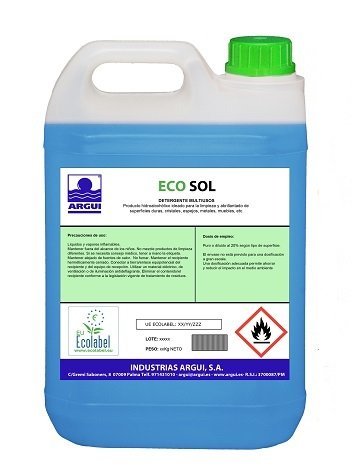 3 ECOSOL 5 L. ECOLABEL DETERGENTE MULTIUSOS LIMPIACRISTALES ECOLOGICO. Limpieza ecologica (Limpiacristales)