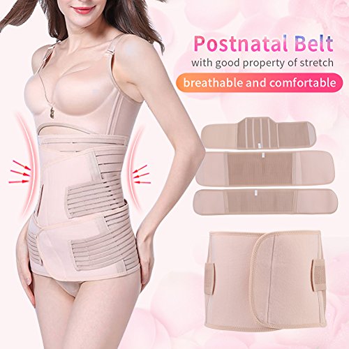 3-en-1 Venda de venda del vientre postnatal vendaje M L XL XXL, Beige transpirable Post Embarazo Soporte del cuerpo que adelgaza la correa de la venda posparto de la recuperación del vientre(M)
