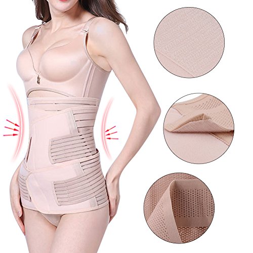 3-en-1 Venda de venda del vientre postnatal vendaje M L XL XXL, Beige transpirable Post Embarazo Soporte del cuerpo que adelgaza la correa de la venda posparto de la recuperación del vientre(M)