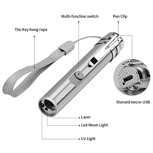3 in1 500LM mini USB de aluminio recargable LED linterna UV linterna multifuncional de la lámpara