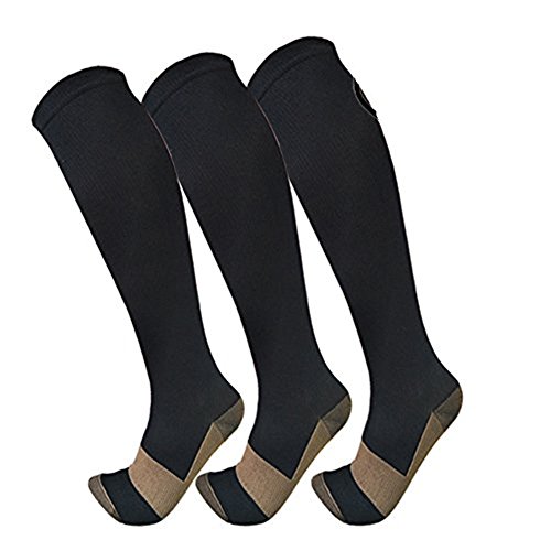 3 Par Calcetines de Compresión, para hombre y mujer, deporte, running, correr, varices, circulación sanguínea, recuperación, embarazo, vuelos, dolor de espinillas y piernas