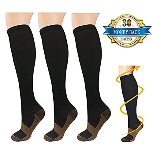 3 Par Calcetines de Compresión, para hombre y mujer, deporte, running, correr, varices, circulación sanguínea, recuperación, embarazo, vuelos, dolor de espinillas y piernas