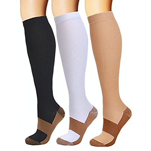 3 Par Calcetines de Compresión, para hombre y mujer, deporte, running, correr, varices, circulación sanguínea, recuperación, embarazo, vuelos, dolor de espinillas y piernas