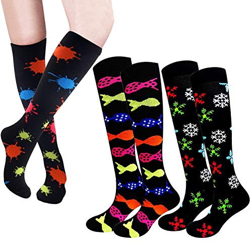 3 Pares Calcetines de Compresión para Hombres y Mujeres Medias de Compresión para aliviar el Dolor de pies y Gemelos, Varicosas, Correr, Senderismo, Volar, Viajar, Médico, Deportivo, Embarazo (L/XL)