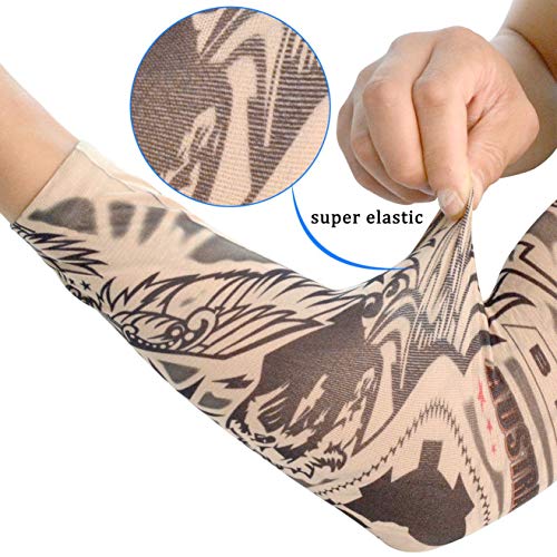 3 Pares De Tatuaje Falso Mangas del Brazo, Arts Fake Slip on Arm Fundas De Protección Solar, Body Art Medias Protector, Unisex Estirable Accesorios De Cosplay - Diseños Tribales, Tigre, Dragón,D