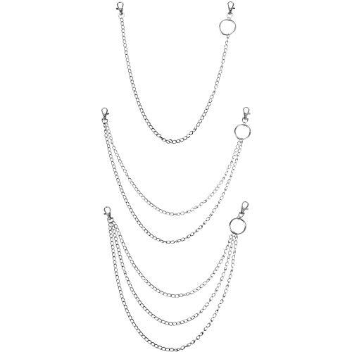 3 Piezas Cadenas de Jeans Cadena de Billetera Cadena de Bolsillo Cadenas de Cinturón Cadena de Pantalones de Hip Hop con Cierres de Pinza de Langosta para Llaves, Billetera, Pantalones Vaqueros