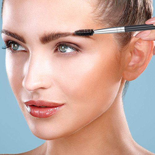 3 Piezas de Cepillo de Cejas Ceja Spoolie Doble Mango Angular y Peine de Ceja para Aplicación de Polvo Ceras Geles y Mezclas de Cejas (Rosa, Negro y Color de Madera)