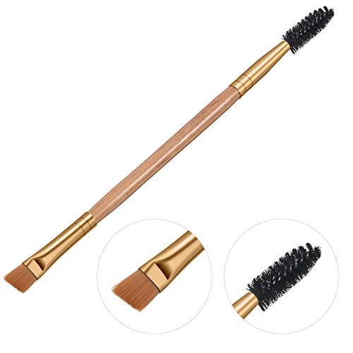 3 Piezas de Cepillo de Cejas Ceja Spoolie Doble Mango Angular y Peine de Ceja para Aplicación de Polvo Ceras Geles y Mezclas de Cejas (Rosa, Negro y Color de Madera)