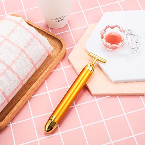 3 Piezas Masajeadores Faciales de Oro con Pulse Rodillo Masaje Facial Eléctrico en Forma de T Accesorios de Masaje Facial Eléctrico para Rostro de Piel Sensible Estiramiento de Piel Lifting