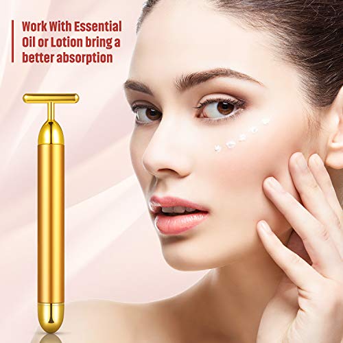 3 Piezas Masajeadores Faciales de Oro con Pulse Rodillo Masaje Facial Eléctrico en Forma de T Accesorios de Masaje Facial Eléctrico para Rostro de Piel Sensible Estiramiento de Piel Lifting