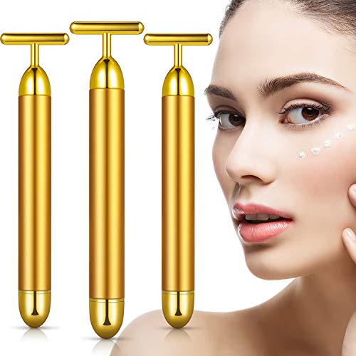 3 Piezas Masajeadores Faciales de Oro con Pulse Rodillo Masaje Facial Eléctrico en Forma de T Accesorios de Masaje Facial Eléctrico para Rostro de Piel Sensible Estiramiento de Piel Lifting
