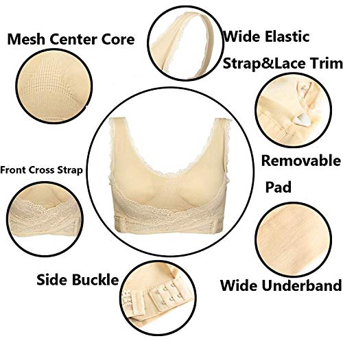 3 Piezas Sujetador Deportivo para Mujeres Sin Costuras Yoga Racerback Top con Almohadillas Extraíbles Ultimate Corriendo Gimnasio Ropa (2XL: 42/44, Encaje(Blanco+Desnudo+Negro))