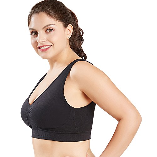 3 Piezas Sujetador Deportivo para Mujeres Sin Costuras Yoga Racerback Top con Almohadillas Extraíbles Ultimate Corriendo Gimnasio Ropa (2XL: 42/44, Negro x 3)