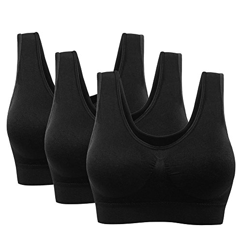 3 Piezas Sujetador Deportivo para Mujeres Sin Costuras Yoga Racerback Top con Almohadillas Extraíbles Ultimate Corriendo Gimnasio Ropa (2XL: 42/44, Negro x 3)