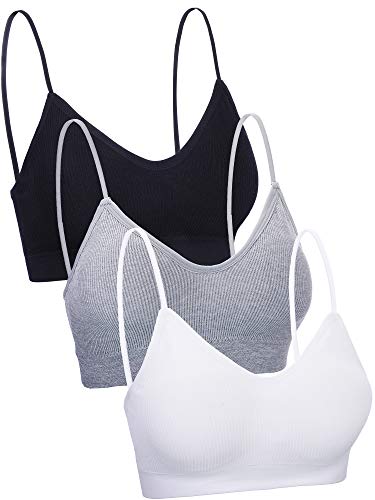 3 Sujetadores de Tubo de Cuello V Camisola con Relleno sin Costura Bandeau Sujetador Deportivo Sujetador de Dormir con Tirantes Elásticos (Negro, Blanco, Gris, S-M)