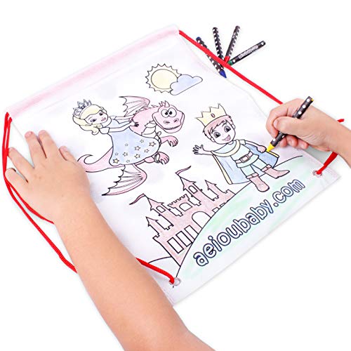 30 Mochilas para Colorear + 1 Bolsa Reutilizable | 30 Bolsas Individuales con 5 Ceras de Colores y Globo | Regalo niños Fiestas y cumpleaños