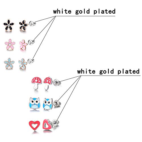 30 pares de pendientes de acero inoxidable con forma de estrella forma de estrella de mariquita, rana de abeja, árbol de seta y margarita,circonita cúbica