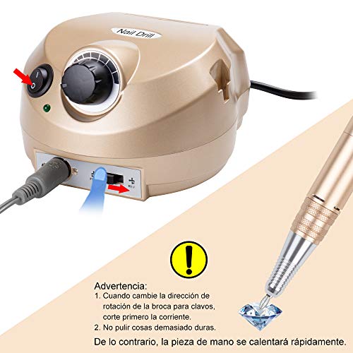 30000 RPM Torno para Uñas llenado eléctrico Reducción Manicura Taladro eléctrico Archivo de uñas Herramientas de pulido 6 Consejos de fresado y 300 Bandas de lijado