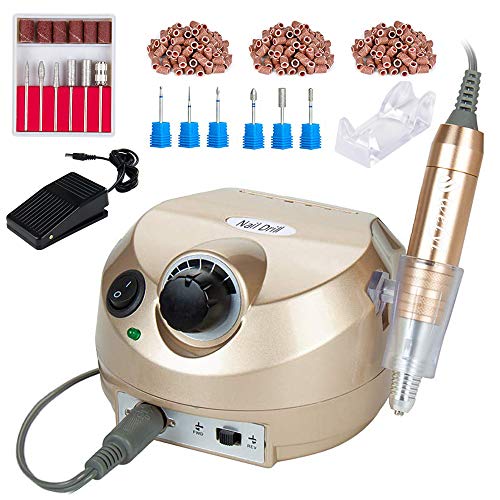 30000 RPM Torno para Uñas llenado eléctrico Reducción Manicura Taladro eléctrico Archivo de uñas Herramientas de pulido 6 Consejos de fresado y 300 Bandas de lijado