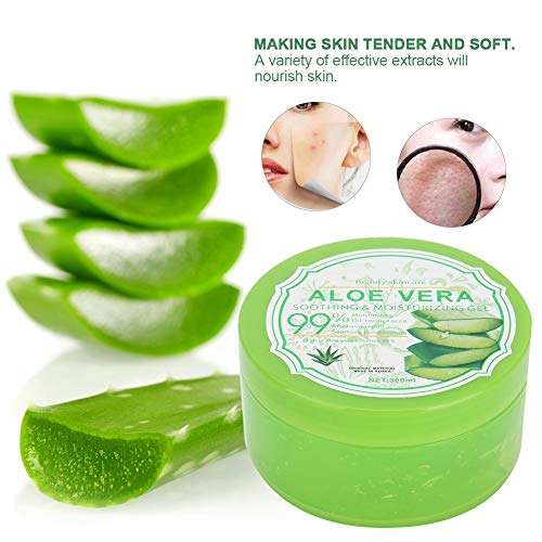 300g Organic Aloe Vera Gel - Hidratante para rostro y cuerpo, Hidrata la piel dañada, Ideal para pieles secas y estresadas y quemaduras solares, Acné