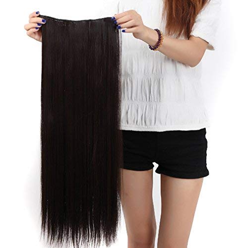 30"(76cm) Extensiones de Cabello Clip Pelo Sintético Se Ve Natural Una Pieza 3/4 Cabeza Completa Postizos Pelucas para Mujer Lisas (130g,Castaño Oscuro)