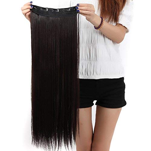 30"(76cm) Extensiones de Cabello Clip Pelo Sintético Se Ve Natural Una Pieza 3/4 Cabeza Completa Postizos Pelucas para Mujer Lisas (130g,Castaño Oscuro)