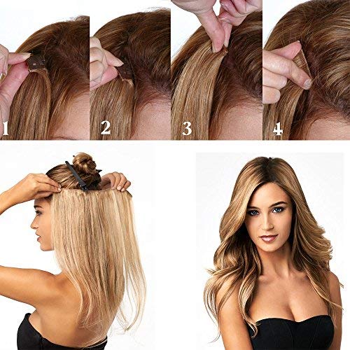 30"(76cm) Extensiones de Cabello Clip Pelo Sintético Se Ve Natural Una Pieza 3/4 Cabeza Completa Postizos Pelucas para Mujer Lisas (130g,Castaño Oscuro)