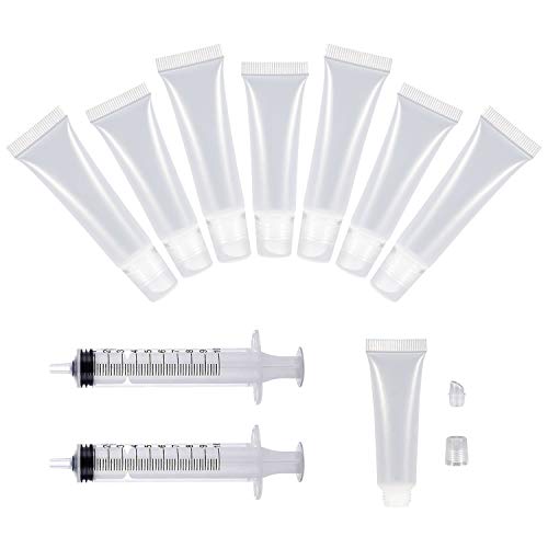 30PCS de Tubos de Brillo Labial de 10 ml, 15 ml, Tubos cosméticos vacíos rellenables,Base de Brillo Labial Bricolaje con Bolsa de Almacenamiento para Maquillaje con jeringa de plástico de 10 ml.