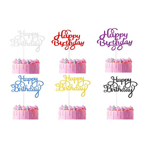 30Piezas Feliz cumpleaños, Torta, Topper Papel Dorado Cupcake Topper de Pastel versátil y Duradero Suministros de Fiesta de cumpleaños Decoraciones- 6 Colores
