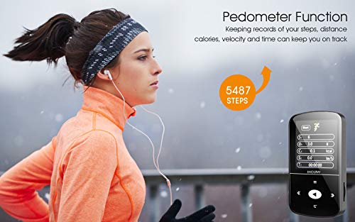 32GB Reproductor MP3 Bluetooth 4.2 Súper Ligero Gran Memoria Deportes IHOUMI Mp3 Player con Radio FM, Grabación de Voz, Podómetro,E-Book, Soporte SD USB TF hasta 128 GB Tarjeta